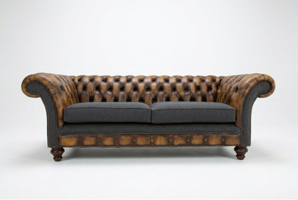 Dizaina "Chesterfield" dīvāns 3 dīvāns dīvānu komplekts auduma polsterējumā ādas trimēts.