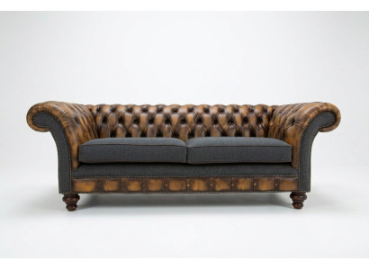 Dizaina "Chesterfield" dīvāns 3 dīvāns dīvānu komplekts auduma polsterējumā ādas trimēts.