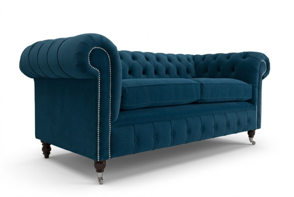 Zils luksusa mīkstais Chesterfield dizainera trīsvietīgs dīvāns