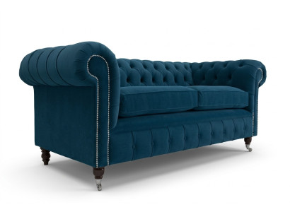 Zils luksusa mīkstais Chesterfield dizainera trīsvietīgs dīvāns