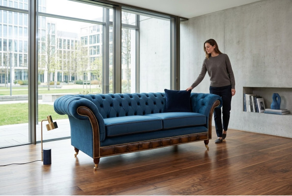 Zils Chesterfield auduma dīvāns Dīvāns dīvāns Dīvāni Sofa Sēdeklis Dīvāni Polsteris Tekstils Jauns