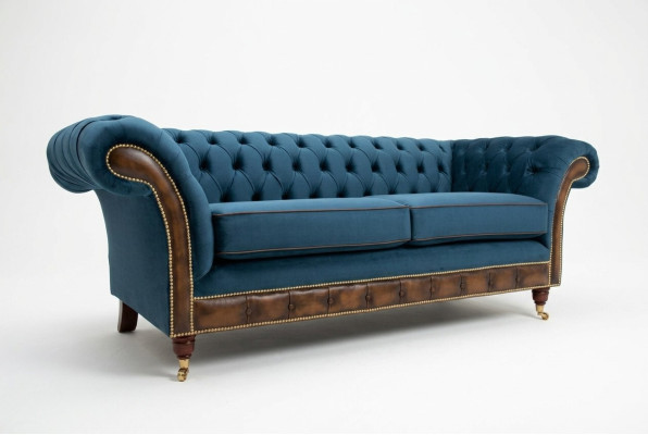 Zils Chesterfield auduma dīvāns Dīvāns dīvāns Dīvāni Sofa Sēdeklis Dīvāni Polsteris Tekstils Jauns