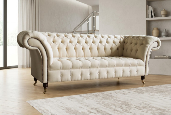 Moderna beige Chesterfield 3-vietu dīvāns dzīvojamās istabas dīvāns