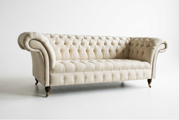 Moderna beige Chesterfield 3-vietu dīvāns dzīvojamās istabas dīvāns