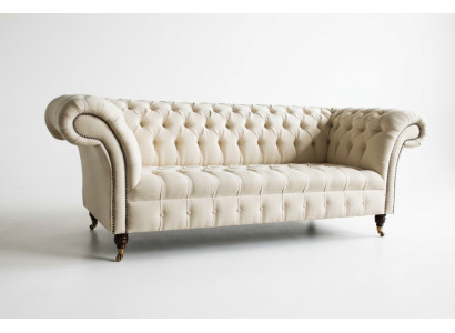Moderna beige Chesterfield 3-vietu dīvāns dzīvojamās istabas dīvāns