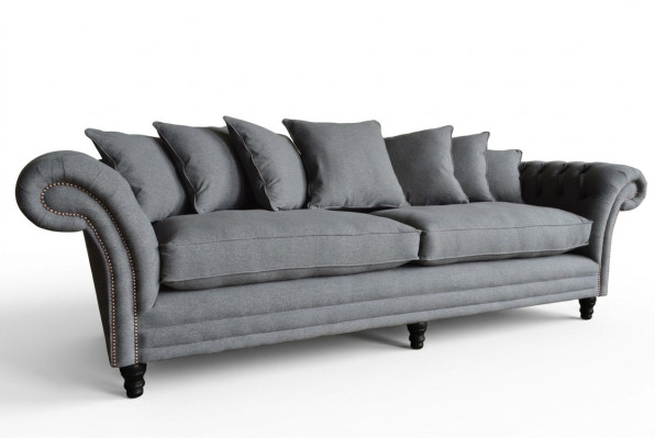 Klasiskais Chesterfield dīvāns 4-vietīga dīvāna dīvāns Samta ādas dizains pelēks 265 cm