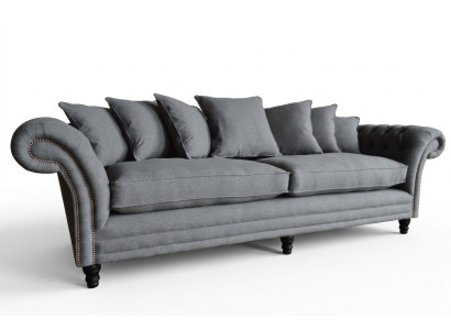 Klasiskais Chesterfield dīvāns 4-vietīga dīvāna dīvāns Samta ādas dizains pelēks 265 cm