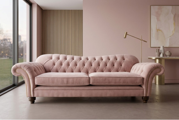 Klasiskais Chesterfield dīvāns 4 sēdvietu dīvāns, samta āda, rozā dizains, 240 cm