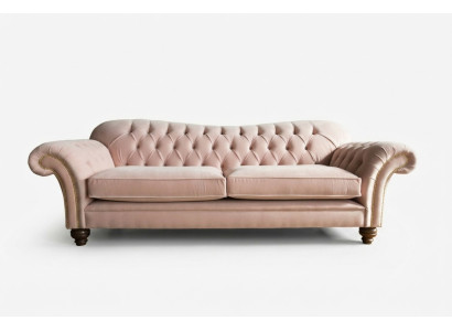 Klasiskais Chesterfield dīvāns 4 sēdvietu dīvāns, samta āda, rozā dizains, 240 cm