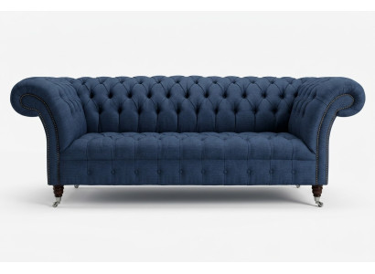 Zils auduma Chesterfield 4-vietīgs dizainera mīkstais dīvāns