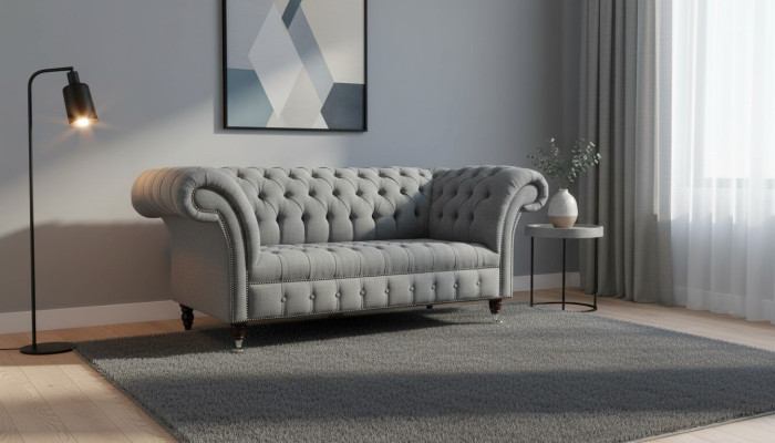 Chesterfield Original Sofa JVMoebel Tekstila Sofas audums pelēka 185cm Dīvāns Couch.