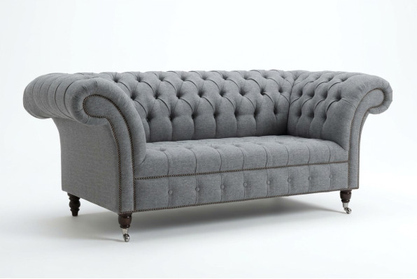 Chesterfield Original Sofa JVMoebel Tekstila Sofas audums pelēka 185cm Dīvāns Couch.