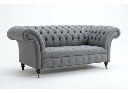 Chesterfield Original Sofa JVMoebel Tekstila Sofas audums pelēka 185cm Dīvāns Couch.