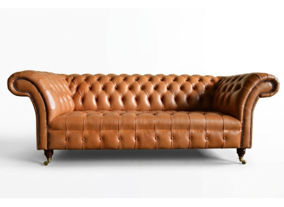 Gaiši brūna Modernā Chesterfield trīsvietīga dizainera dīvāns
