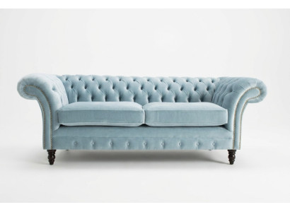 Gaiši zilā modernā Chesterfield trīsvietīga dzīvojamā istaba dizaina luksusa dīvāns