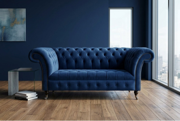Klasiskais Chesterfield dīvāns Zila apdare Komplektā 2 vietas dīvāns Dīvāns 185 cm
