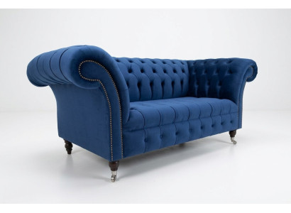 Klasiskais Chesterfield dīvāns Zila apdare Komplektā 2 vietas dīvāns Dīvāns 185 cm