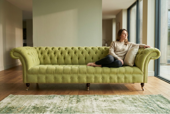 Klasiska Chesterfield dīvāna 4-vietīga dīvāna, dīvāns, ādas, zaļais dizains, apdare