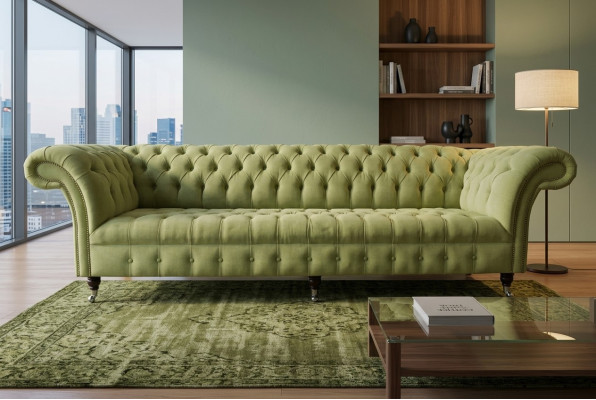 Klasiska Chesterfield dīvāna 4-vietīga dīvāna, dīvāns, ādas, zaļais dizains, apdare
