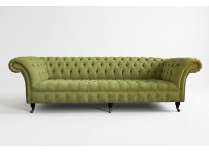 Klasiska Chesterfield dīvāna 4-vietīga dīvāna, dīvāns, ādas, zaļais dizains, apdare