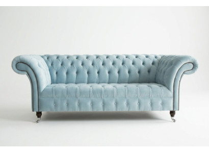 Chesterfield 3 vietu mīkstā paklāja dīvāns ādas dīvāns tekstila modernais stils zils