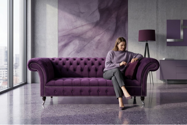 Chesterfield Original Dīvāns Dīvāns Tekstils Dīvāni Audums Lila 225cm Dīvāni