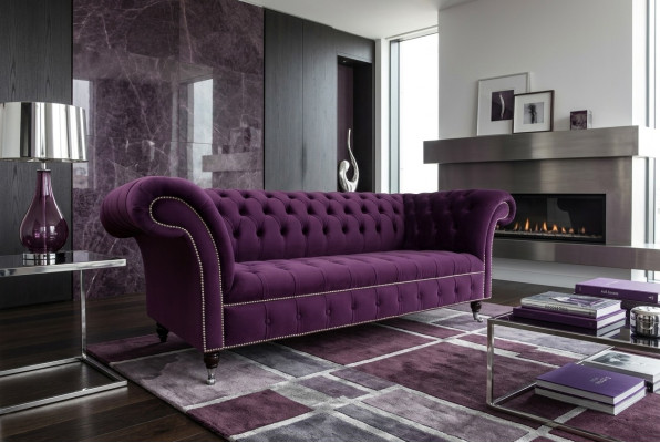 Chesterfield Original Dīvāns Dīvāns Tekstils Dīvāni Audums Lila 225cm Dīvāni
