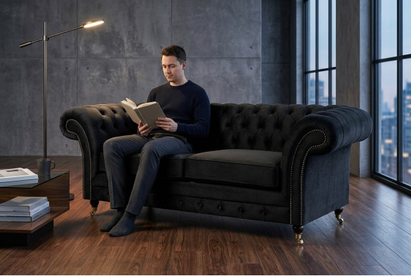 Chesterfield Original Sofa JVMoebel Tekstila Dīvāns, Krēsli, 185cm, Pelēka auduma dīvāns