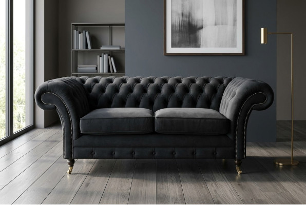 Chesterfield Original Sofa JVMoebel Tekstila Dīvāns, Krēsli, 185cm, Pelēka auduma dīvāns