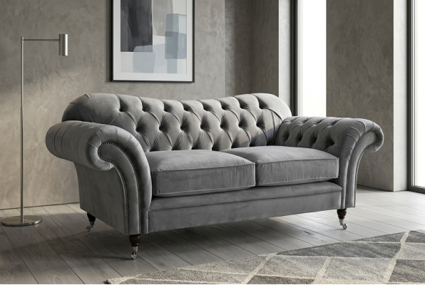 Chesterfield Original dīvāns auduma dīvāns stoff pelēks 200 cm dīvāns