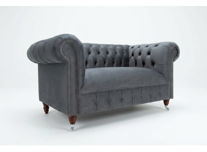 Chesterfield dizaina dīvāns ar diviem sēdvietām, gultas dīvāns, apdare, sēdvietas komplekts, ādas un tekstila pelēka krāsa.