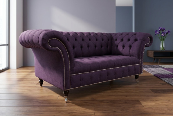 klasiskā Chesterfield dīvāns 3 vietu dīvāns Samta āda violetā dizaina apdare