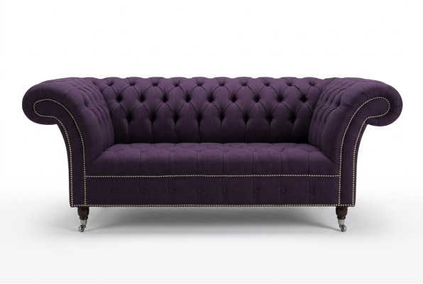 klasiskā Chesterfield dīvāns 3 vietu dīvāns Samta āda violetā dizaina apdare