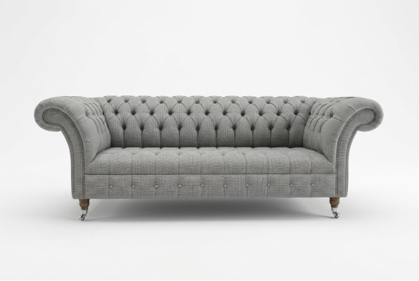 Dzīvojamā istaba Chesterfield dīvāns dizaina auduma 3-vietīgi pelēki dīvāni