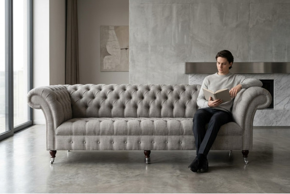 Tekstilu dīvāns Auduma dīvāns Chesterfield lielie dīvāni xxl dīvāni Sēžamkrēsls 265cm apdare