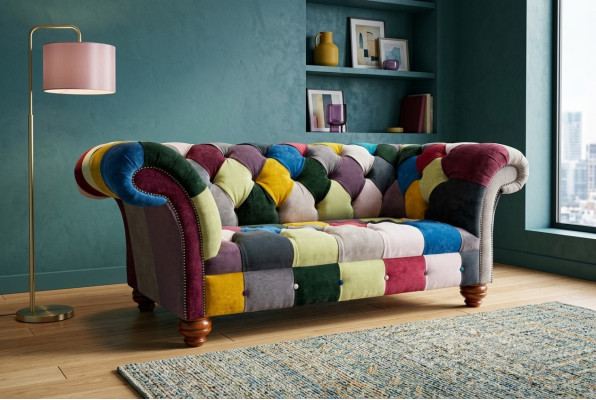 Moderns dizains Krāsains Chesterfield 2-vietīgs dīvāns Tekstils Dīvāns Peldētājs dizains