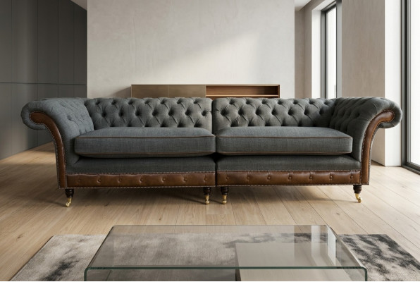 Chesterfield Sofa Dīvāna dīvāns Pildījums Dīvāna Couchers Viersēdvietu audums 265cm Sēdekļa polsteris
