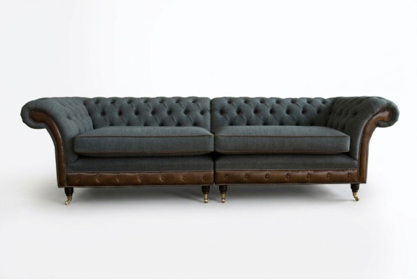 Chesterfield Sofa Dīvāna dīvāns Pildījums Dīvāna Couchers Viersēdvietu audums 265cm Sēdekļa polsteris
