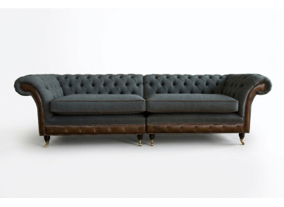 Chesterfield Sofa Dīvāna dīvāns Pildījums Dīvāna Couchers Viersēdvietu audums 265cm Sēdekļa polsteris