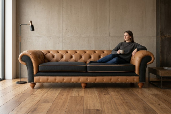 Brūnais Chesterfield dīvāns 4 vietas dīvāns dīvāna terciālās ādas dizains