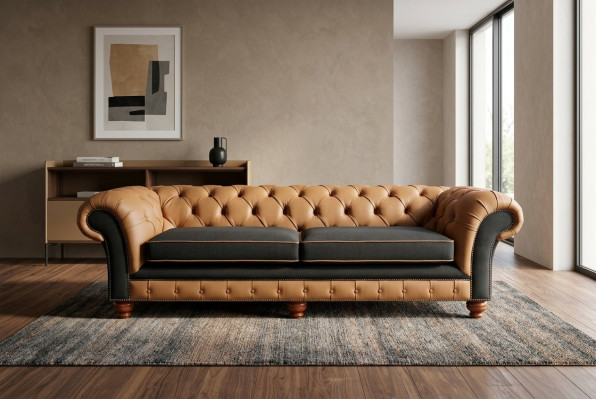 Brūnais Chesterfield dīvāns 4 vietas dīvāns dīvāna terciālās ādas dizains