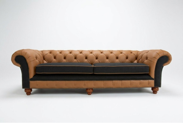 Brūnais Chesterfield dīvāns 4 vietas dīvāns dīvāna terciālās ādas dizains