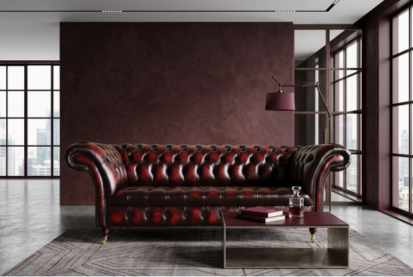 Bordo Chesterfield divdzimums Luxus dzīvojamā istaba 3-vietīgais dīvāns