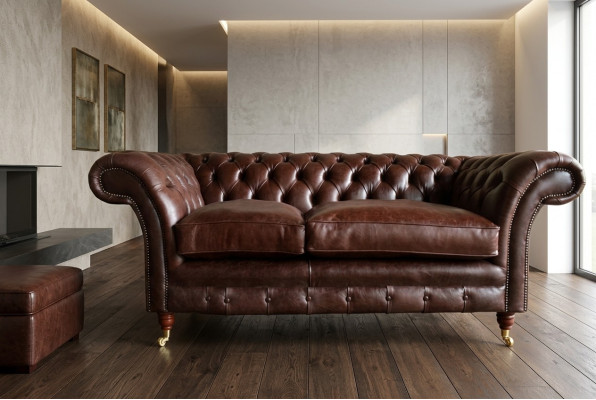 Brūnā luksusa "Chesterfield" 3-vietīga mūsdienīga dzīvojamā istaba dīvāns