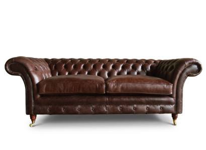 Brūnā luksusa "Chesterfield" 3-vietīga mūsdienīga dzīvojamā istaba dīvāns