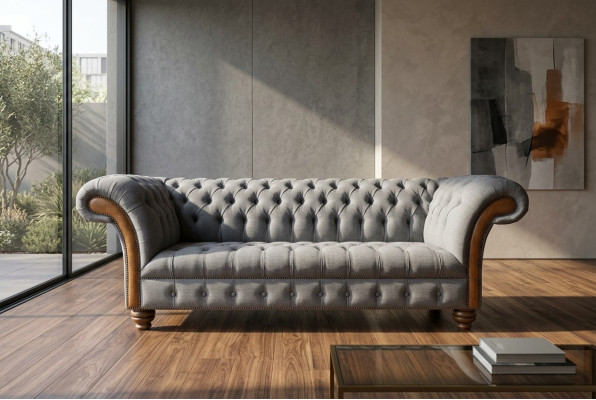 Nobela pelēka Chesterfield trīsvietīga luksusa dzīvojamā istaba 3-vietīga dīvāns