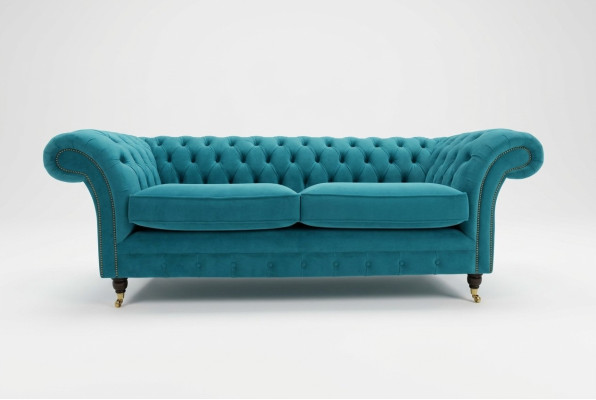 Tirkīza Chesterfield dīvāns, dizaina 3-vietīgs luksusa dzīvojamā istaba dīvāns