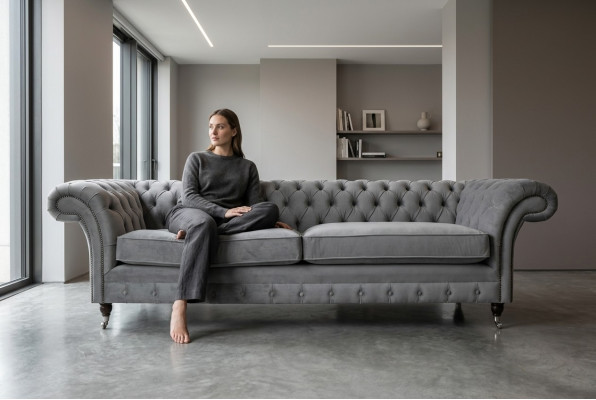 Chesterfield 4 sēdvietu mīkstais dīvāns Moderna stila ādas auduma dīvāns Tekstils