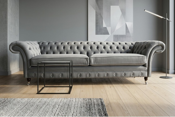 Chesterfield 4 sēdvietu mīkstais dīvāns Moderna stila ādas auduma dīvāns Tekstils