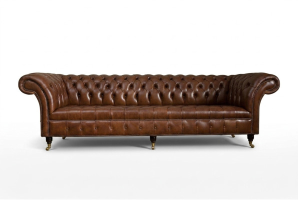 Chesterfield Brown dīvāns ar 4 sēdvietām un polsterējumu, dīvāns sērijas dīvāns ar 265 cm garu.